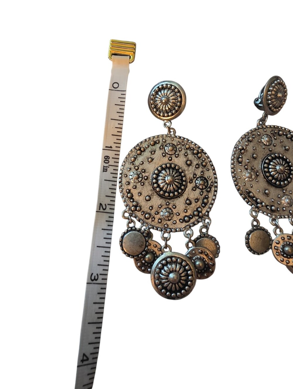 Chicos Boho Silver-Tone Dangle Medallion Clip-on Earrings - Picture 2 of 4